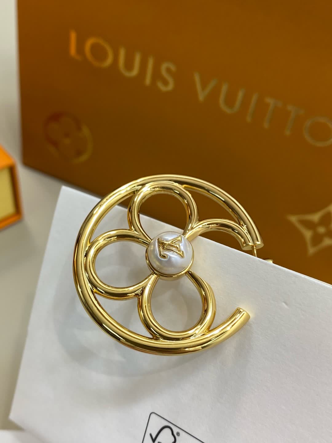 Louis Vuitton Lanvin Gold Earrings with Pearl Accents